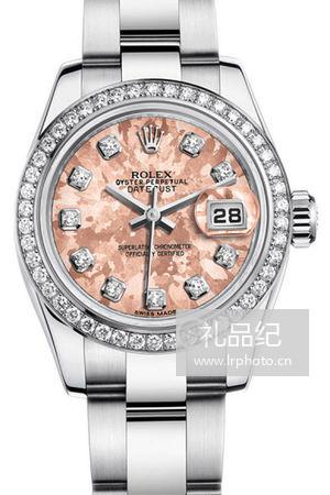 劳力士女装日志型系列179384粉色金晶镶钻腕表